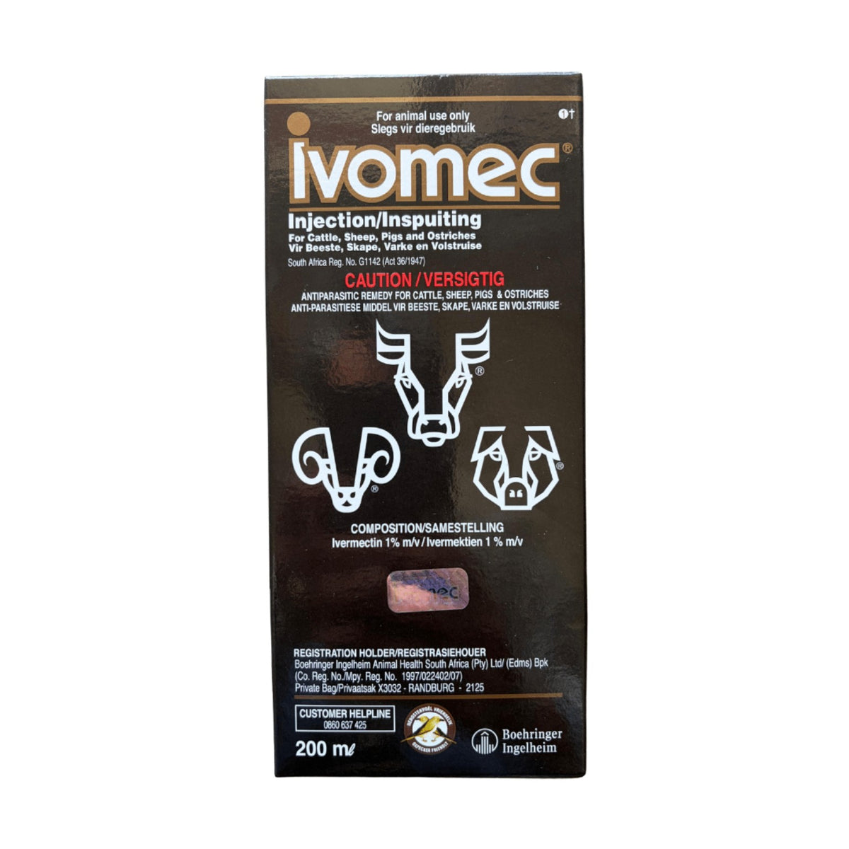 Ivomec 1% Injectable Antiparasitic for Cattle, Sheep, Pigs and Ostriches (200ml)